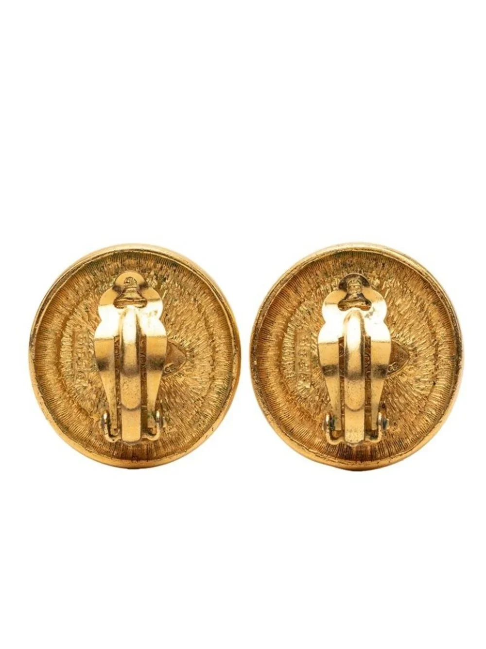 Chanel CC Logo Vintage Round Earrings Gold Plated